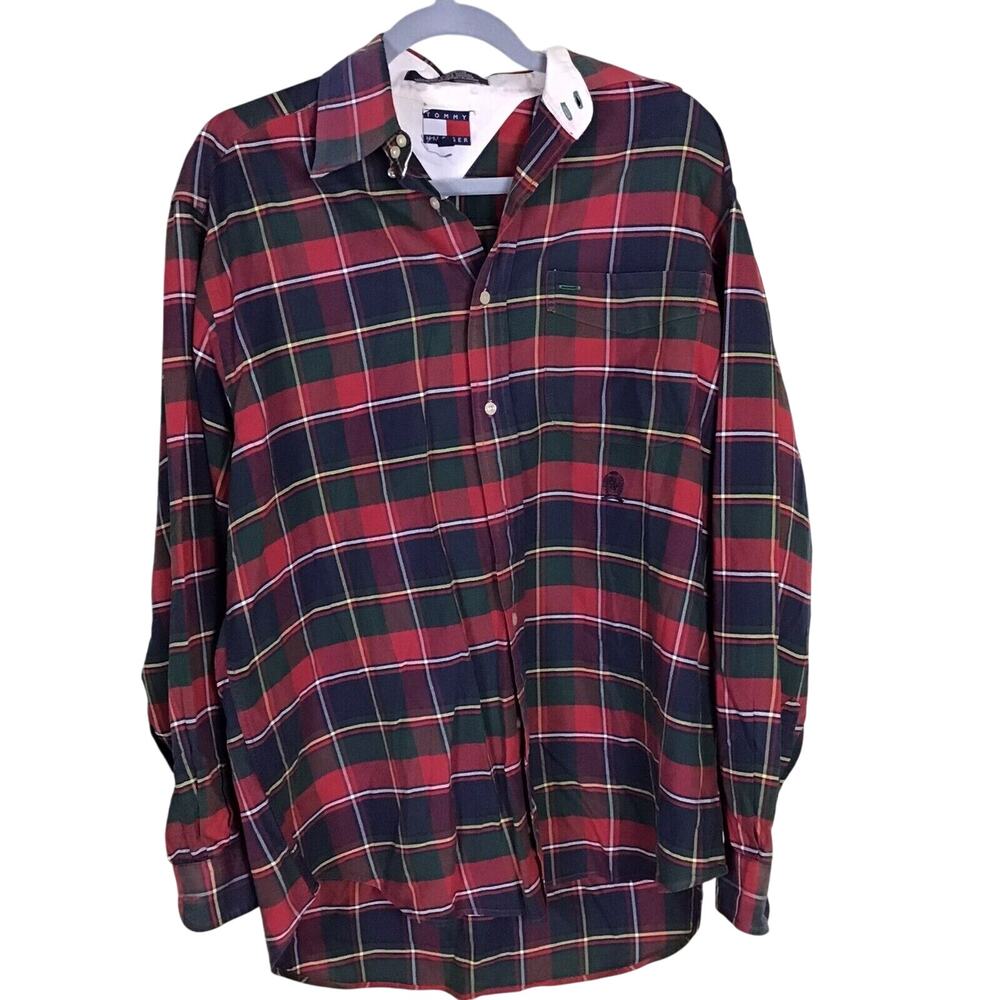 Tommy Hilfiger Vintage Shirt Button Down Plaid Size Small Mens 90's crest VGC